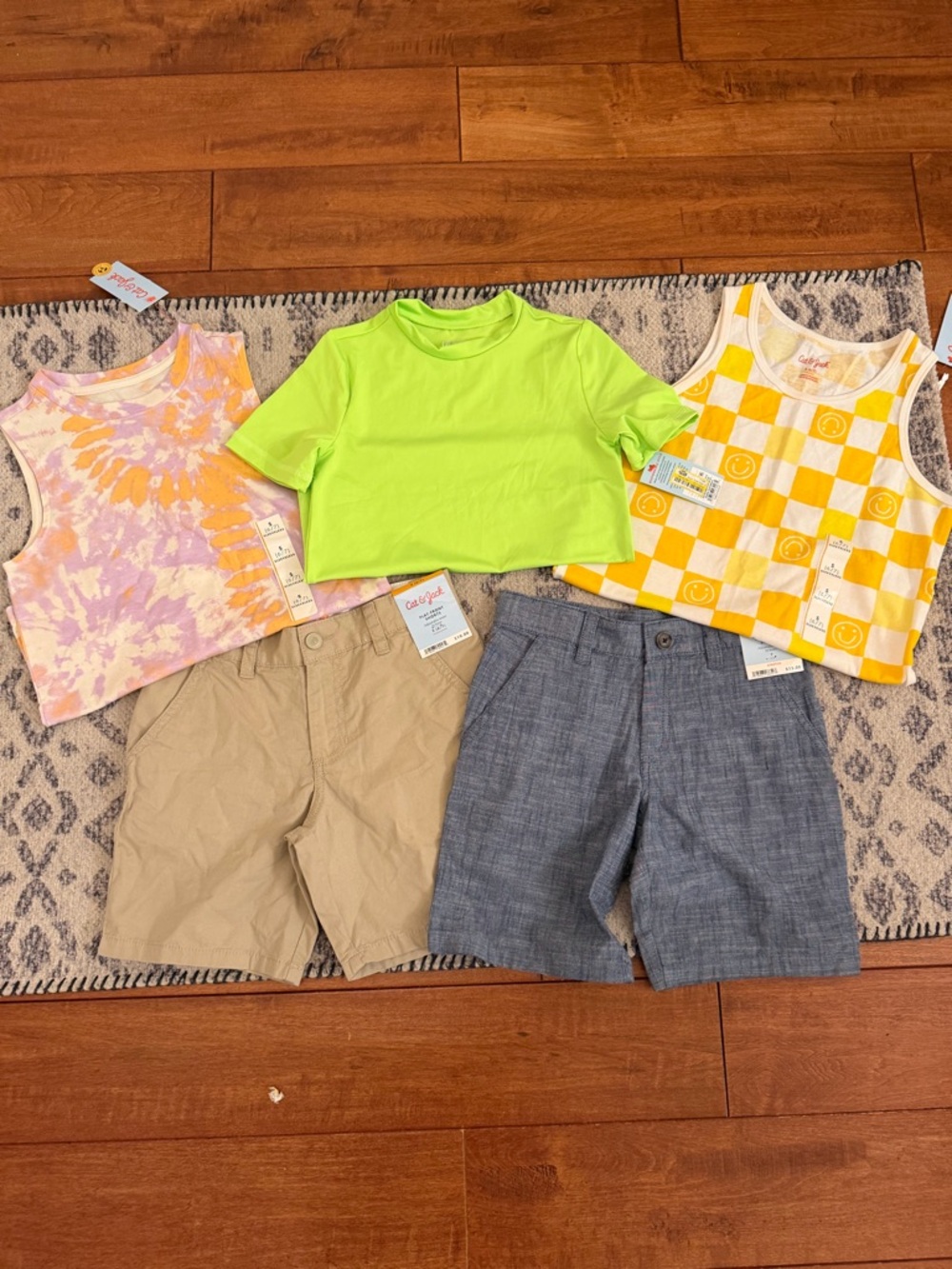 Boys Cat & Jack Summer Bundle- checkered tanks, rash guard top & Shorts